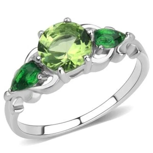 Round and Pear Cut Green CZ Irish Envy Ring Stainless Steel TK316 - Picture 1 of 13