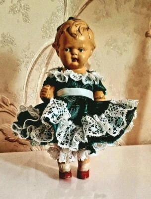 Muñeca de cerámica bebé vintage años 1940-1950 AHG Arno Heise Gorzke RDA 5 pulgadas Alemania Foto 1 de 4