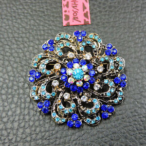 Betsey Johnson Shiny AB Blue Crystal Flower Charm Woman's Brooch Pin Gift