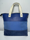 Coach Leather Bag Blue Color Block Tote Bag