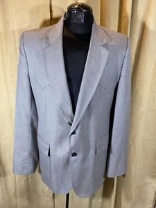 Mens Vtg 70s H Bar C Western Blazer Size 48L Gray 2 Button Polyester - Picture 1 of 9