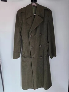 Vintage WWII Military Wool Overcoat Olive Green Double Breasted U.T.YOTAW - Picture 1 of 11