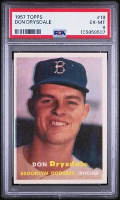 1957 Topps 18 Don Drysdale Rookie PSA 6 105859507 Foto 1 de 2