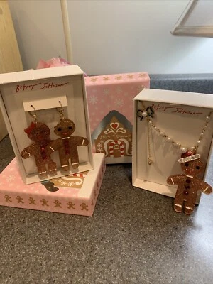 Betsey Johnson Gingerbread Man Gold Necklace With Pearls & Gingerbread Earrings - Image 1 of 4