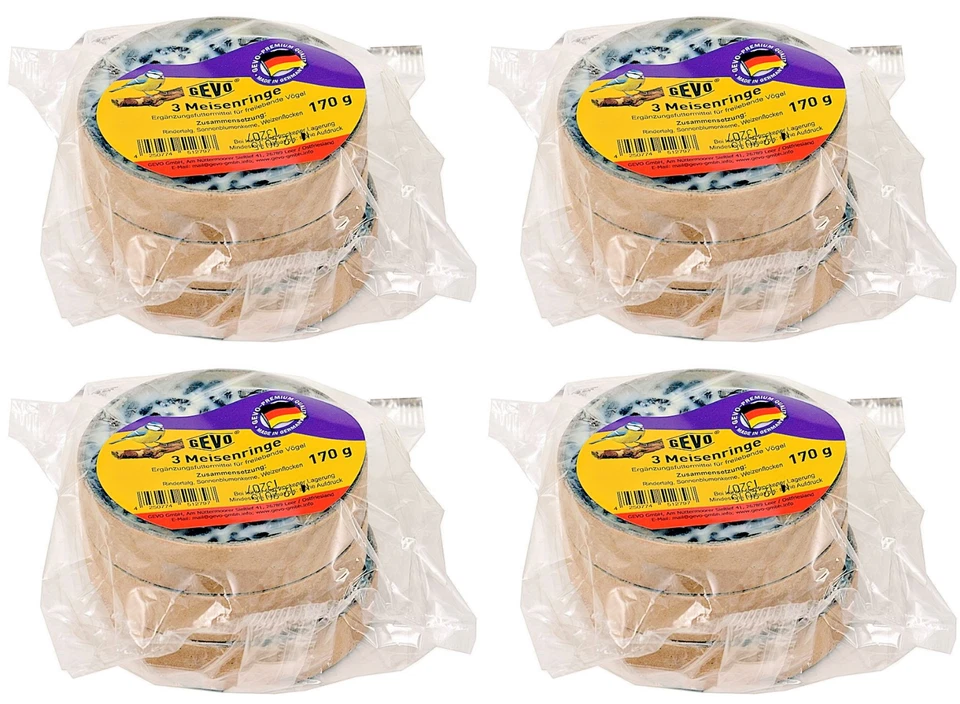 4 Pack je 3 Stk. - GEVO Meisenringe Fettfutter Wildvogelfutter Fettfutter Winter - Bild 1 von 1
