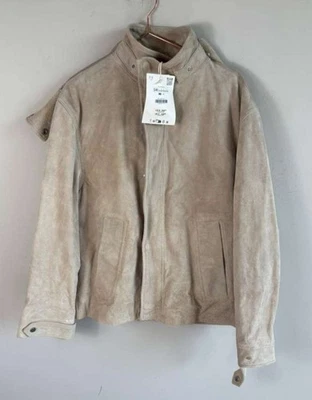 ZARA Mens Edition Long Sleeve Snap Button Suede Hoodie Jacket Tan Brown Size S-M - Image 1 of 4