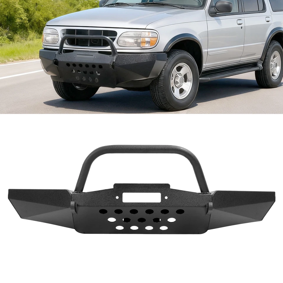 For Ford Explorer 1995-2003 Black Steel Modular Winch Front Bumper with Bullbar Foto 1 de 4