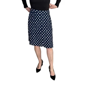 Falda midi KATE SPADE azul marino blanco lunares línea A para mujer talla 8 retro elegante - Imagen 1 de 7