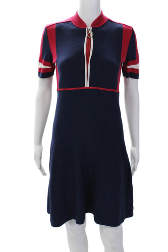 Love Moschino abito donna cotone mezza zip manica corta maglia blu navy taglia S