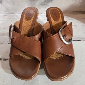 b.o.c Born Brown Leather Slip On Mules Heels Sandals Women Shoes Size: 8 - Picture 1 of 11