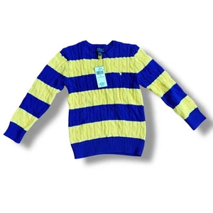 Polo Ralph Lauren Boys Size 7 Yellow Blue 100% Cotton Pullover Sweater Preppy - Picture 1 of 4