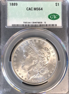 1889 MORGAN SILVER DOLLAR "CAC MS64"- CRISP WHITE, STUNNING COIN, GRADED BY CAC✅ - Image 1 of 4