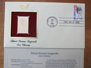 9 SILENT SCREEN LEGENT : 22Kt GOLD REPLICA STAMPS.  FIRST DAY OF ISSUE . 1994 - Picture 1 of 10