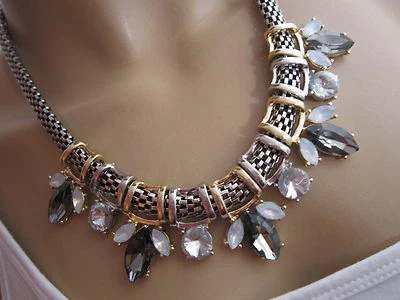 Damen Collier Hals Kette Modekette kurz Silber Gold Strass Statement St3387 - Bild 1 von 4
