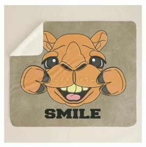 Camel Face Cute Cartoon Smile Brown Sherpa Fleece Throw Blanket  - Picture 1 of 4