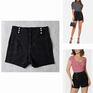 J BRAND "stretch-denim" pin-up high-waisted intermix travel fitted shorts 25 xs - Picture 1 of 10