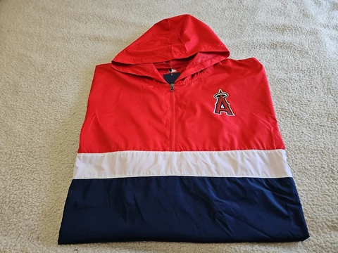 NEW: Anaheim Angels Tri-ColorBlocked 1/4 Zip Pullover Windbreaker Jacket SZ 3XL Cover