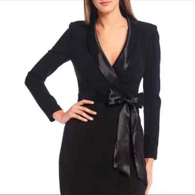 NWT Eliza J Long Sleeve Tuxedo Gown Dress Satin Shawl Collar Womens Black Size 6 - Image 1 of 4