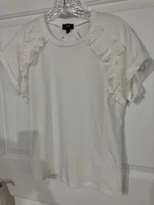 On twelfth White Ruffle Tee Shirt Top Blouse  Size Small - Picture 1 of 4