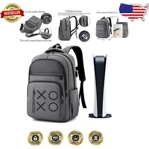Durable Grey Backpack for PS5/PS4 with USB Charging and Adjustable Straps - Picture 1 of 11