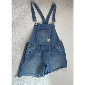 Levi Denim Blue Bib Intentional Distressed Shortall's Girls Size 14 - Picture 1 of 7