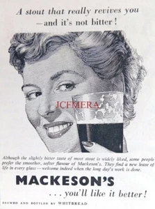 Whitbread MACKESON Stout Beer Drinks ADVERT #2 : Small 1952 Print 670/35 - Foto 1 di 1