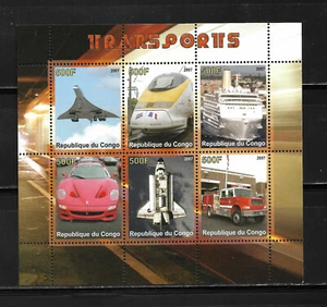 CONGO 2007, HOJA BLOQUE 6 VALORES TRANSPORTES. MNH. - Imagen 1 de 1