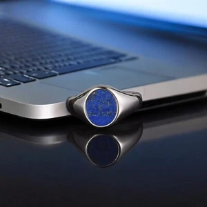 925 Sterling Silver Lapis Lazuli Signet Ring Women’s Handmade Boho Jewelry Gifts - Picture 1 of 2