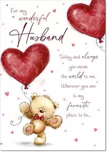 Doodlecards Husband Wedding Anniversary Card Teddy and Balloon - Picture 1 of 4