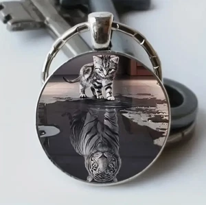 Schlüsselanhänger mit inspirierendem Katzen- und Tigermotiv – Mut und Stärke - Bild 1 von 3