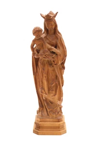 Muttergottes Madonna mit Jesuskind Holzfigur handgeschnitzt auf Sockel H 21 cm - Bild 1 von 4