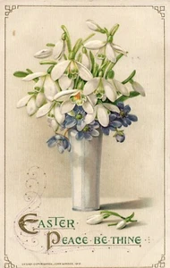 Postkarte Blumenstrauß 1912 weiß und lila John Winsch Ostern - Bild 1 von 2