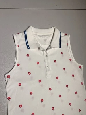 Tory Sport Top Women’s Small White Pink Blue Floral Polo Shirt Golf Tennis Burch - Image 1 of 4