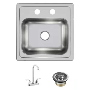 15 in. Tazón individual drop-in calibre 20 duradero satinado acero inoxidable defectuoso - Imagen 1 de 3