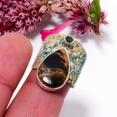 Медь черный обсидиан и черный оникс двухцветный 925 пробы кольцо s.7 Sku7 - Изображение 1 из 4