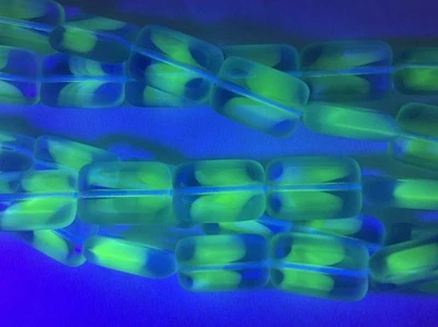 12x8mm Uranium Tile Beads Green Blue 25pcs. 11.5 Inch Strand - Image 1 of 4