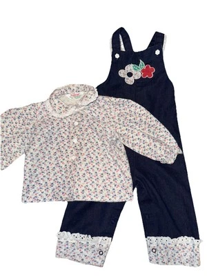 Completo salopette vintage anni 80 Health-tex 2 pezzi floreale bambina taglia 24 mesi 2T - Immagine 1 di 4