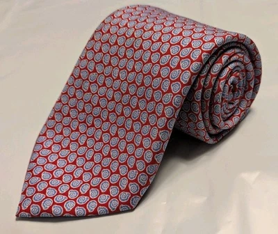 Gravata Vineyard Vines masculina vermelha azul geométrica estampada caracóis gráfico 100% seda - Imagem 1 de 4