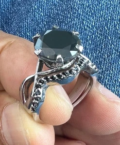 4.59 Ct Black Color Moissanite Round 925 Silver Bridal Engagement Ring Size 6.5 - Picture 1 of 2