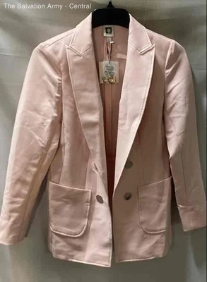 Blazer Anne Klein Mujer Rosa Manga Larga Solapa Pico Doble Pecho Talla Pequeña Foto 1 de 4