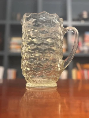 Vintage Indiana Glass Cubist Colony Whitehall Clear Water Pitcher 8" - Image 1 of 4
