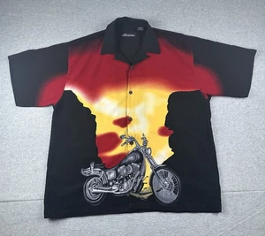 Vintage No Boundaries Shirt Mens XL Motorcycle Sunset Camp Loop Collar Retro Y2K - Picture 1 of 13