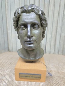 Vintage Alexander der Große Keramik Büste mit Holzsockel und Plakette Made in Greece - Bild 1 von 8