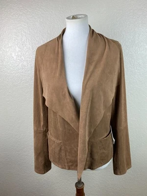 Max Studio 女式棕色人造麂皮绒露光夹克,尺寸 L — 第 1/4 张图片