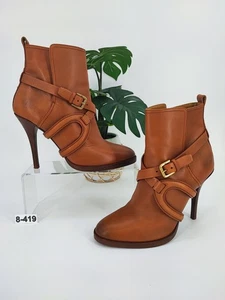 Botines Ralph Lauren Collection para mujer de cuero marrón de tacón alto talla 8,5B EE. UU. - Imagen 1 de 9