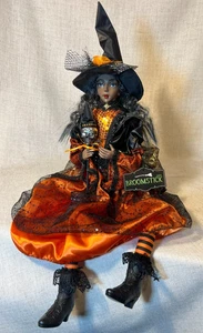 Besenstiel Halloween ELEGANTE ORANGE/SCHWARZE HEXE PUPPE 26" ~ Regal Sitter Figur - Bild 1 von 19
