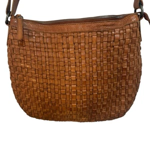 Vilenca Holland Brown Weathered Leather Shoulder Crossbody Bag Woven Weave - Picture 1 of 7