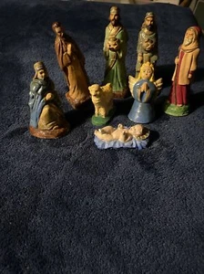 Nativity Set Clay Base Old 8 Piece Religious Set - Picture 1 of 12