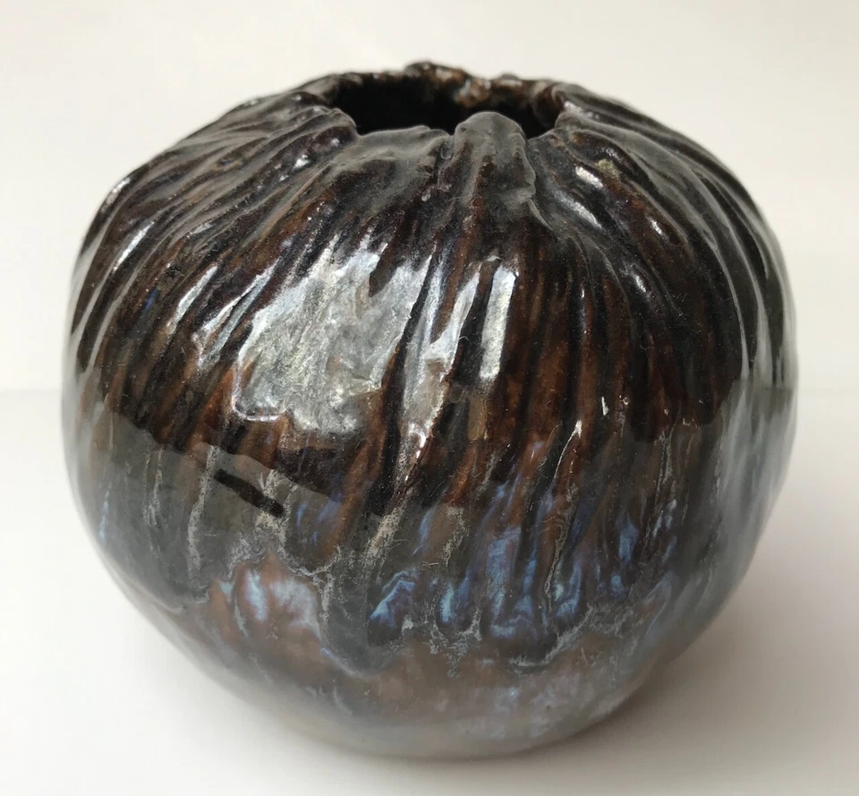 Tonvase Kugel 1l anthrazit braun blau |clay vase sphere 1L anthracite brown blue - Bild 1 von 4