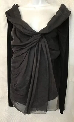 Donna Karan Top Negro Elástico Nylon Manga Larga Drapeado Seda Frontal Talla L Foto 1 de 4